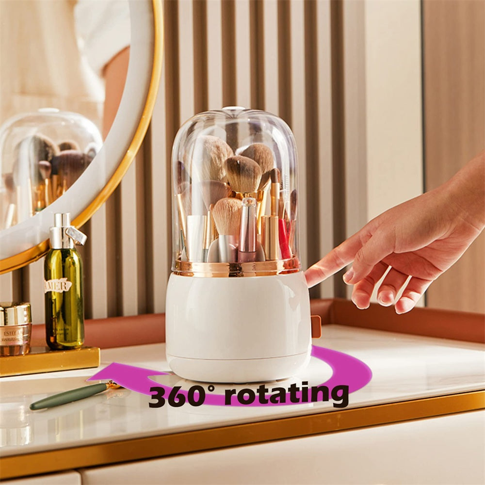 360° Rotating Makeup Brush Holder – Portable Desktop Organizer for Cosmetics, Tools, and Jewelry Storage