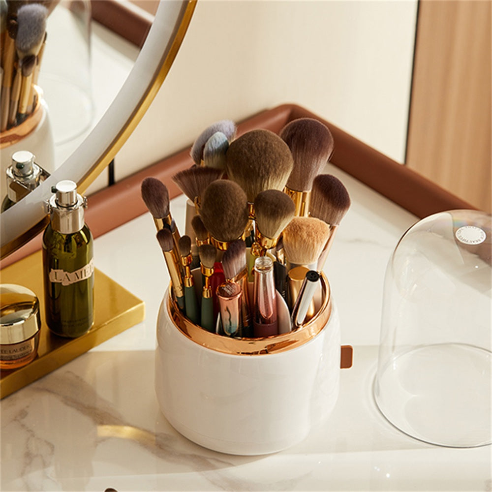 360° Rotating Makeup Brush Holder – Portable Desktop Organizer for Cosmetics, Tools, and Jewelry Storage