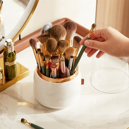 360° Rotating Makeup Brush Holder – Portable Desktop Organizer for Cosmetics, Tools, and Jewelry Storage