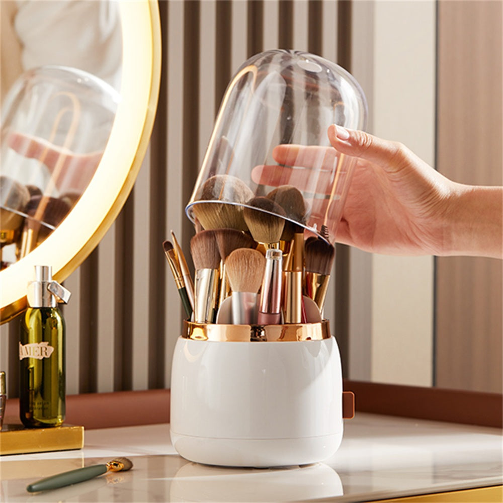 360° Rotating Makeup Brush Holder – Portable Desktop Organizer for Cosmetics, Tools, and Jewelry Storage