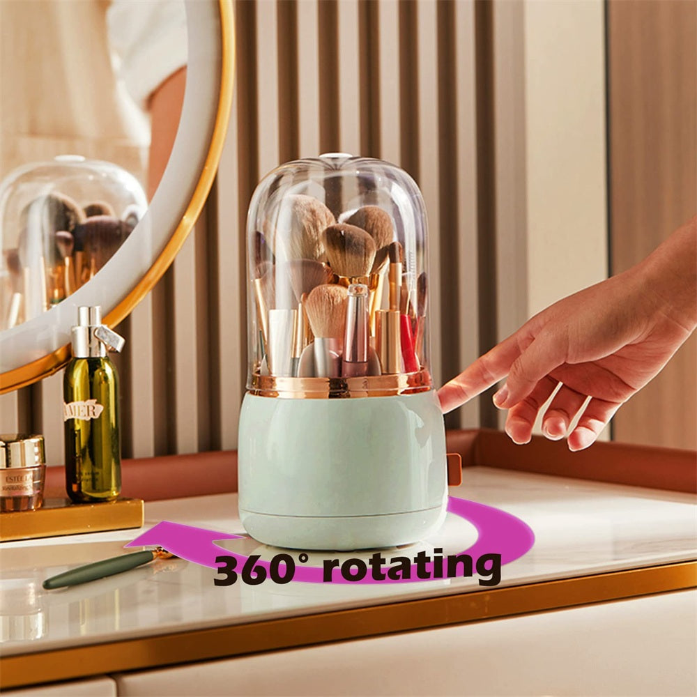 360° Rotating Makeup Brush Holder – Portable Desktop Organizer for Cosmetics, Tools, and Jewelry Storage