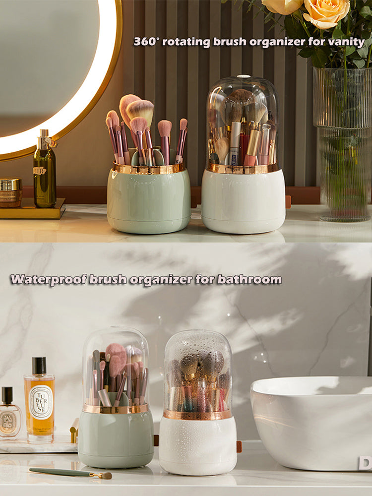 360° Rotating Makeup Brush Holder – Portable Desktop Organizer for Cosmetics, Tools, and Jewelry Storage