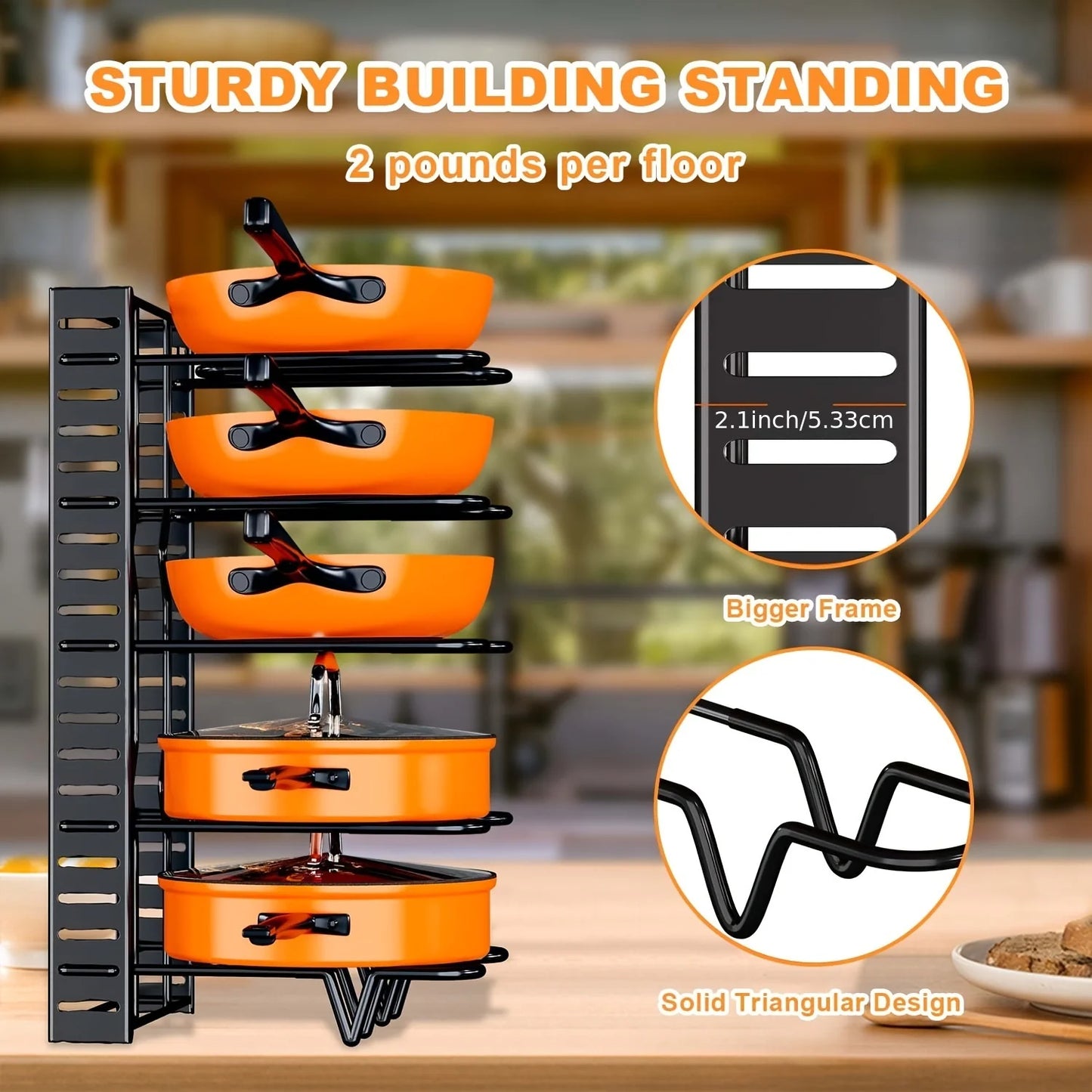 8-Tier Heavy-Duty Pot Rack Organizer – Space-Saving Metal Cabinet Holder for Pots, Pans, and Lids – Keeps Your Kitchen Neat and Tidy