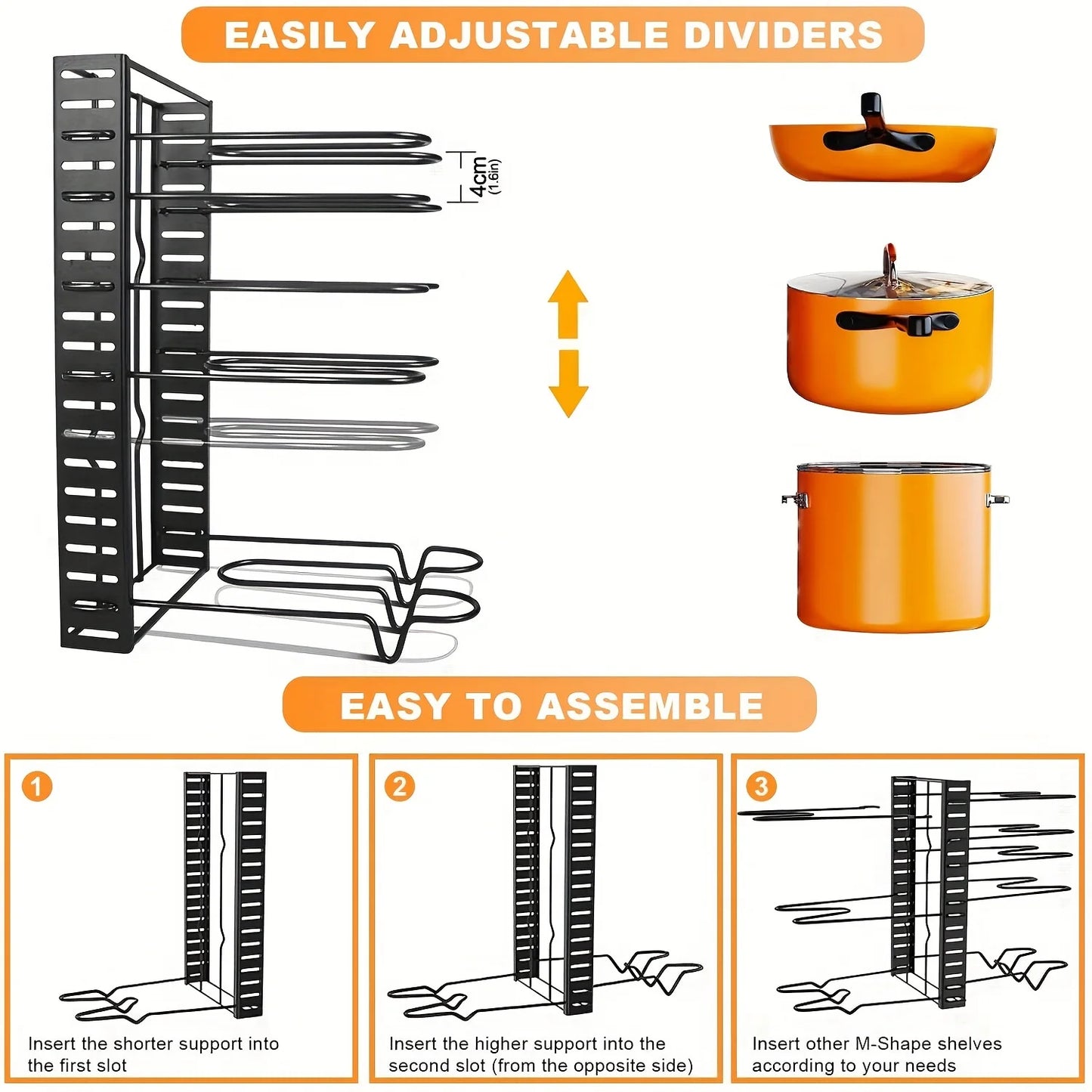 8-Tier Heavy-Duty Pot Rack Organizer – Space-Saving Metal Cabinet Holder for Pots, Pans, and Lids – Keeps Your Kitchen Neat and Tidy