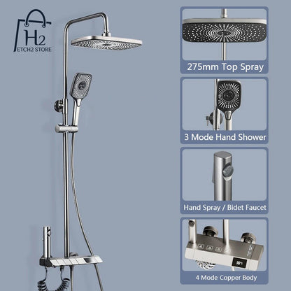 LuxRain Digitales Duschsystem-Set Heiß-Kalt-Dusche Wasserhahn