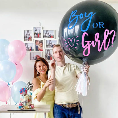 Riesiger schwarzer Latex-Ballon zur Enthüllung des Geschlechts mit Konfetti – Perfekt für Babyparty oder Geburtstagsfeier