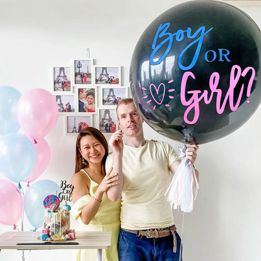 Giant Black Latex Gender Reveal Balloon with Confetti – Perfect for Baby Shower or Birthday Celebration