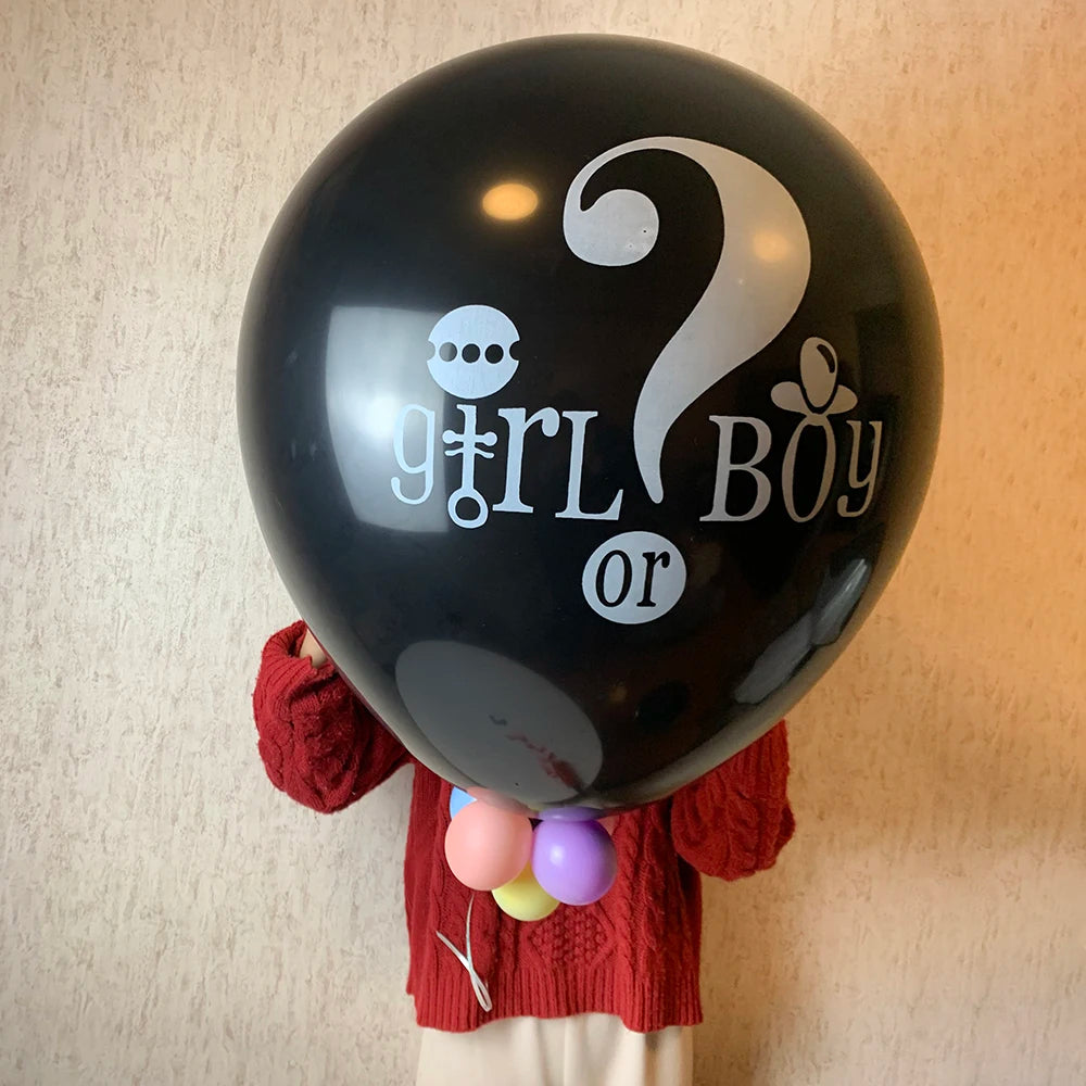 Giant Black Latex Gender Reveal Balloon with Confetti – Perfect for Baby Shower or Birthday Celebration