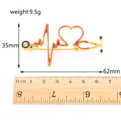 Heart-Shaped Medical Brooch Pin - Stethoscope, Electrocardiogram, and Microscope Design for Nurses and Doctors - Perfect Lapel Jewelry for Backpacks