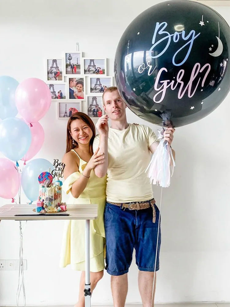 Giant Black Latex Gender Reveal Balloon with Confetti – Perfect for Baby Shower or Birthday Celebration