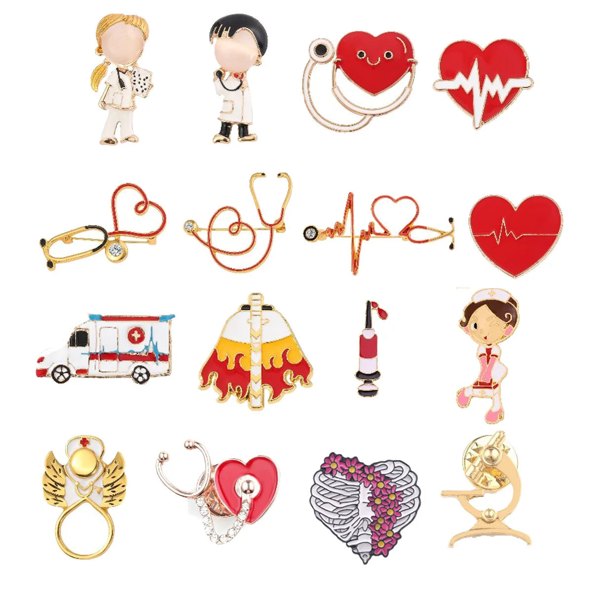 Heart-Shaped Medical Brooch Pin - Stethoscope, Electrocardiogram, and Microscope Design for Nurses and Doctors - Perfect Lapel Jewelry for Backpacks