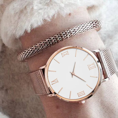 Luxury Rose Gold Women's Watch with Stainless Steel Mesh Strap - Elegant Quartz Dress Timepiece