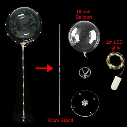 حامل عمود بالونات LED مع بالونات بوبو شفافة مضيئة وسلسلة أضواء LED - مثالي لحفلات الزفاف وحفلات أعياد الميلاد