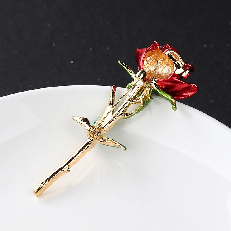 Elegant Rose Flower Brooch with Camellia Design, Featuring Beautifully Painted Enamel - Ideal Accessory for Women’s Party Attire and Special Occasions