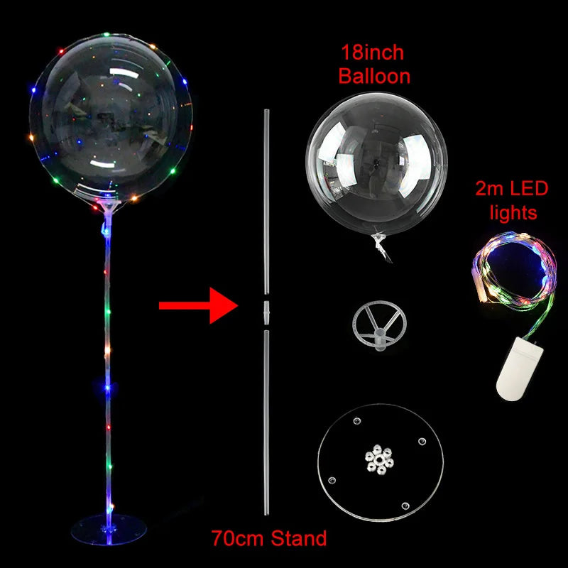 حامل عمود بالونات LED مع بالونات بوبو شفافة مضيئة وسلسلة أضواء LED - مثالي لحفلات الزفاف وحفلات أعياد الميلاد