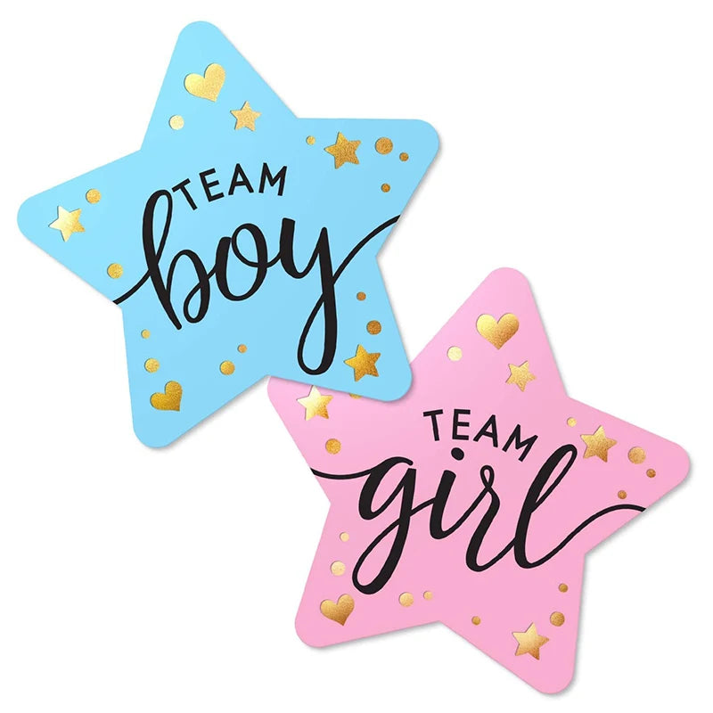 60/120 Gender Reveal Stickers – Team Boy or Team Girl Labels for Baby Shower Decorations and Gift Boxes