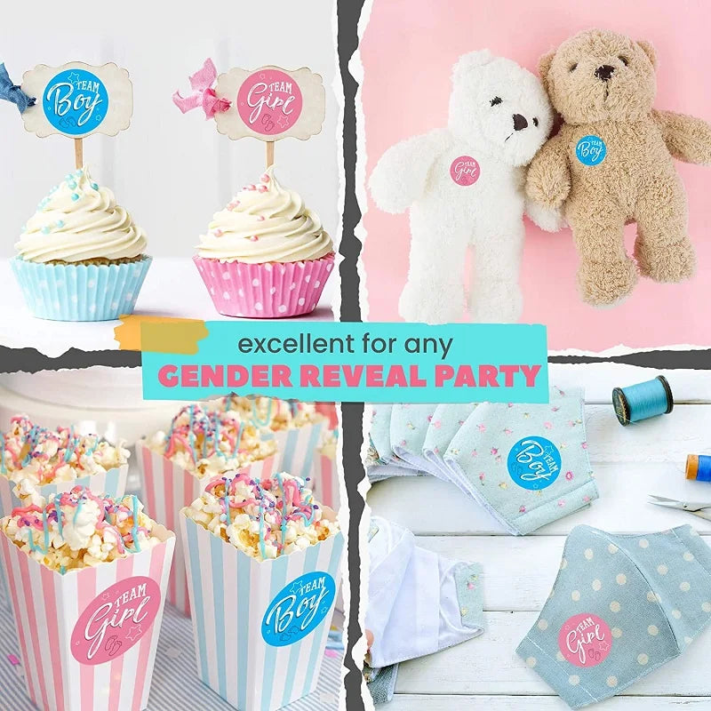 60/120 Gender Reveal-Aufkleber – Team Junge oder Team Mädchen Etiketten für Babyparty-Dekorationen und Geschenkboxen