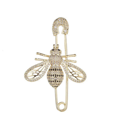 Elegant Gold-Toned Crystal Bee Brooch for Women – Shiny Hollow Design for Coats and Scarves