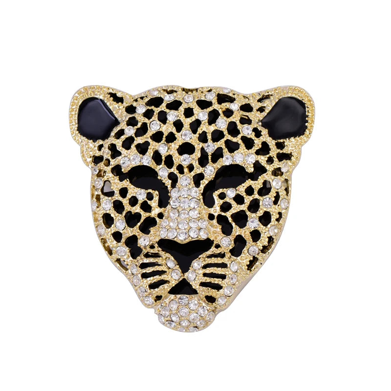 Exquisite Rhinestone-Embellished Panther Head Brooch with Retro Hollow Design for Men's Suits and Women's Sweaters – Elegant Animal-Themed Corsage Pin