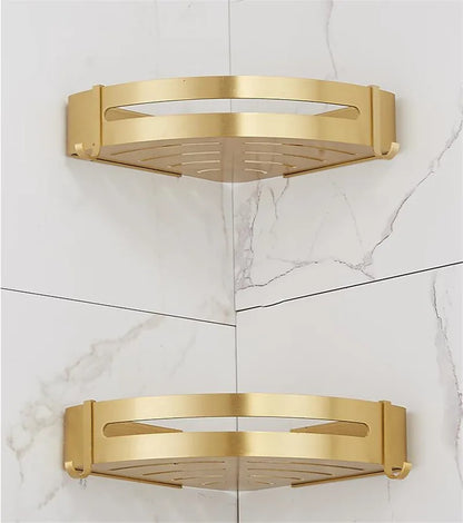 Wall-Mounted Corner Shelf in Brushed Gold Aluminum - Elegant Bath and Shower Shampoo Holder