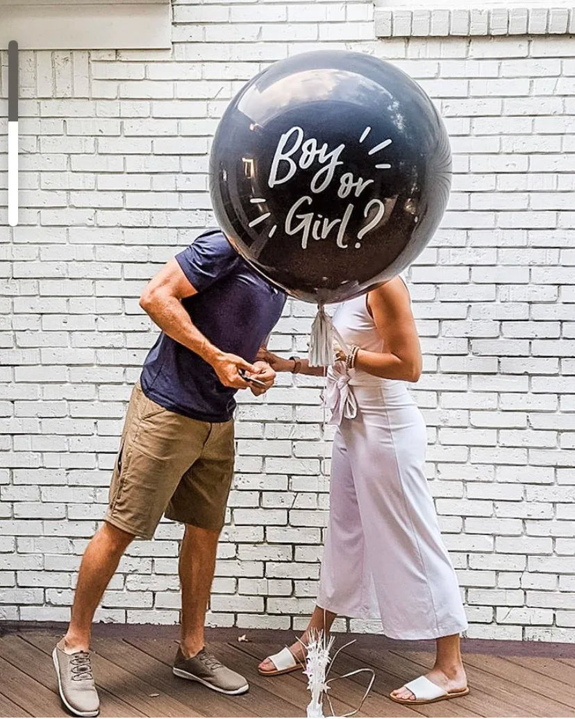 Giant Black Latex Gender Reveal Balloon with Confetti – Perfect for Baby Shower or Birthday Celebration