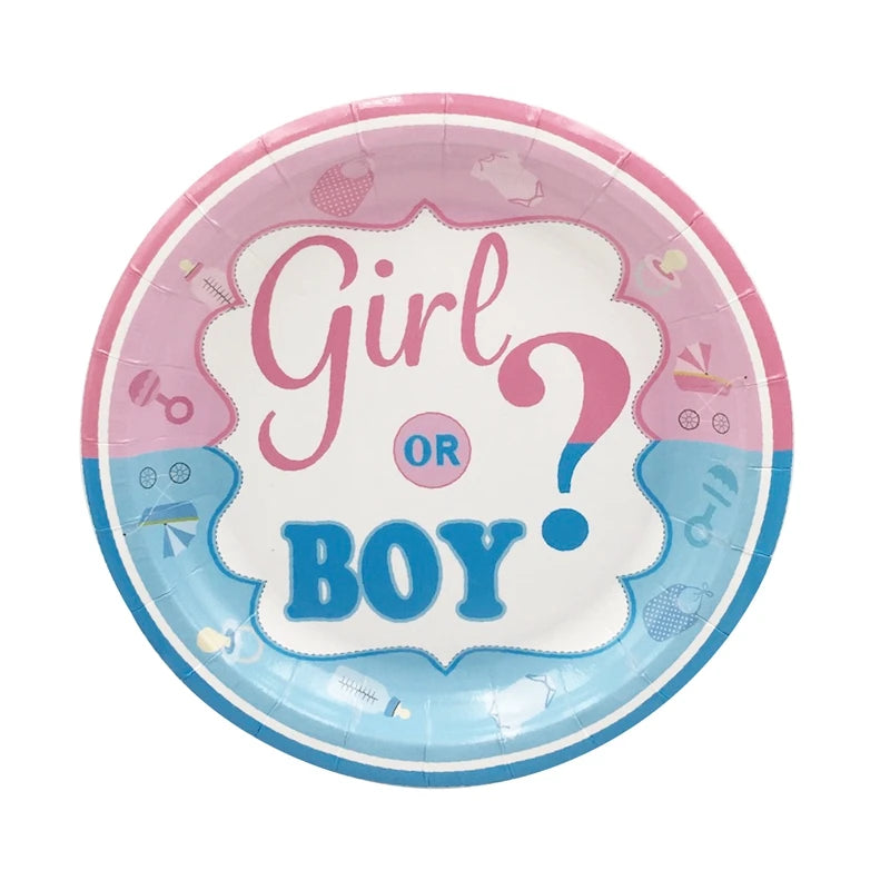 Gender Reveal Party Decoration Kit – 'Boy or Girl' Balloon Banner with Disposable Tableware and Baby Shower Balloons