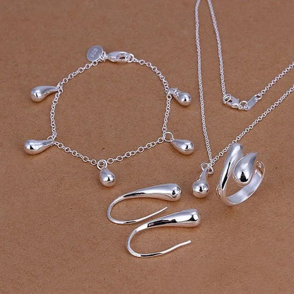 925 Sterling Silver Women's Wedding Jewelry Set: Drop Bracelets, Earrings, Necklace, Rings - High Quality, Classic Fashion