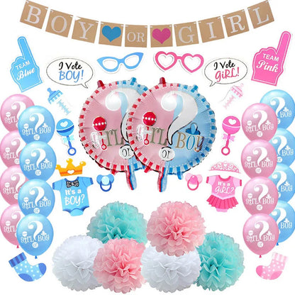 Gender Reveal Party Decoration Kit – 'Boy or Girl' Balloon Banner with Disposable Tableware and Baby Shower Balloons