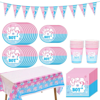 Gender Reveal Party Decoration Kit – 'Boy or Girl' Balloon Banner with Disposable Tableware and Baby Shower Balloons