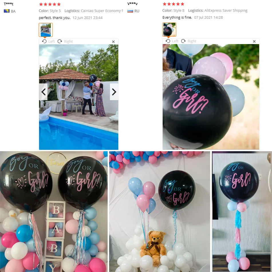 Giant Black Latex Gender Reveal Balloon with Confetti – Perfect for Baby Shower or Birthday Celebration