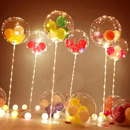 LED Balloon Column Stand with Luminous Transparent Bobo Balloons and LED String Lights – Perfect for Weddings and Birthday Parties