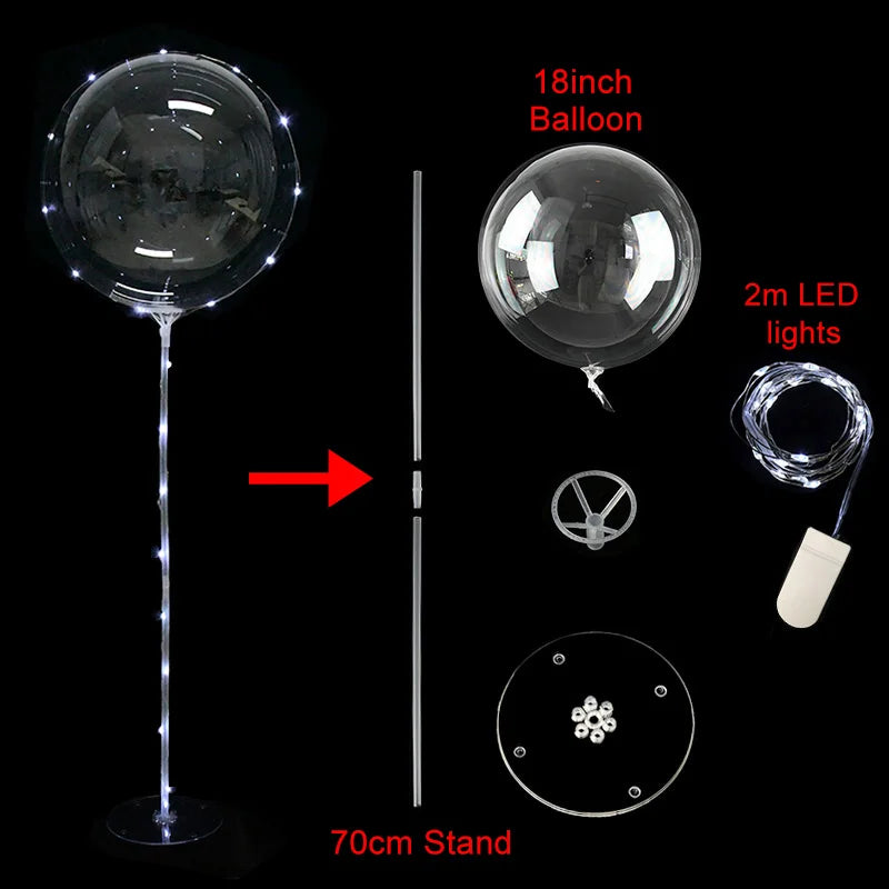 حامل عمود بالونات LED مع بالونات بوبو شفافة مضيئة وسلسلة أضواء LED - مثالي لحفلات الزفاف وحفلات أعياد الميلاد