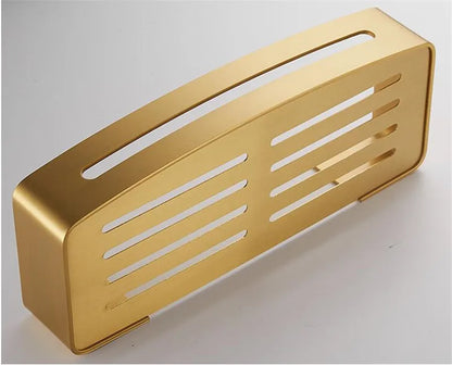 Wall-Mounted Corner Shelf in Brushed Gold Aluminum - Elegant Bath and Shower Shampoo Holder