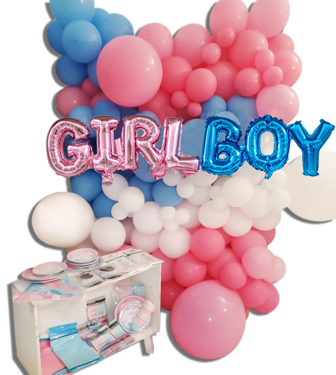 34-122 Piece Gender Reveal Party Kit: Disposable Tableware, Pastel Balloon Garland, and Macaron Balloons for Birthday and Baby Shower Celebrations