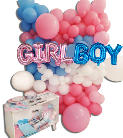 34-122 Piece Gender Reveal Party Kit: Disposable Tableware, Pastel Balloon Garland, and Macaron Balloons for Birthday and Baby Shower Celebrations