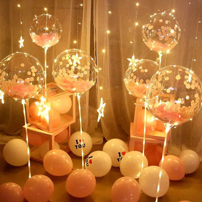 LED Balloon Column Stand with Luminous Transparent Bobo Balloons and LED String Lights – Perfect for Weddings and Birthday Parties