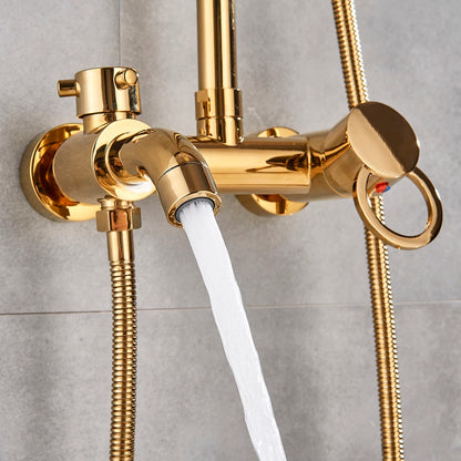 Contemporary Golden Bath & Shower Faucet - Single Handle, Rotatable Lifting Design