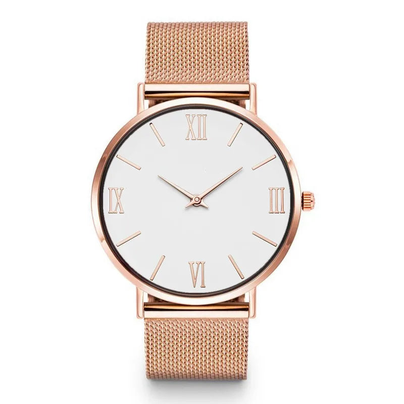 Luxury Rose Gold Women's Watch with Stainless Steel Mesh Strap - Elegant Quartz Dress Timepiece