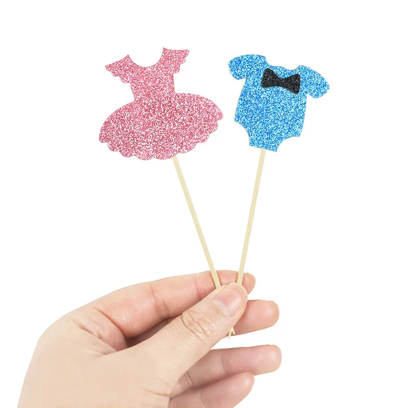 12-Piece Gender Reveal Cupcake Toppers - Pink & Blue Dessert Picks for Baby Shower Celebration