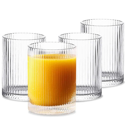 Vintage-Inspired Transparent Glassware Set – Set of 4 Classic Cocktail & Beverage Glasses for Ice Coffee, Juice, and More