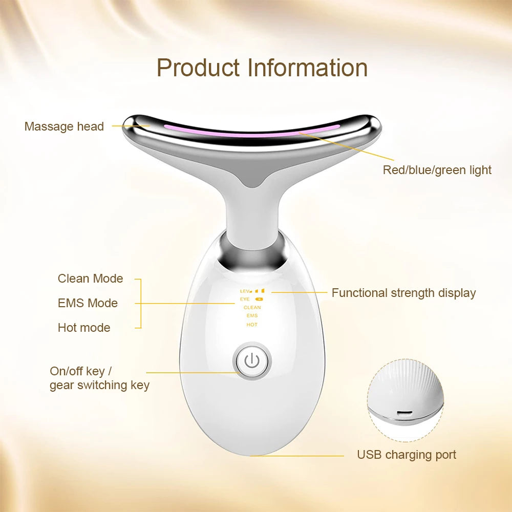 EMS Face & Neck Massager - Microcurrent Facial Lifting, LED Photon Therapy, Double Chin Remover, Anti-Aging Skin Beauty Device