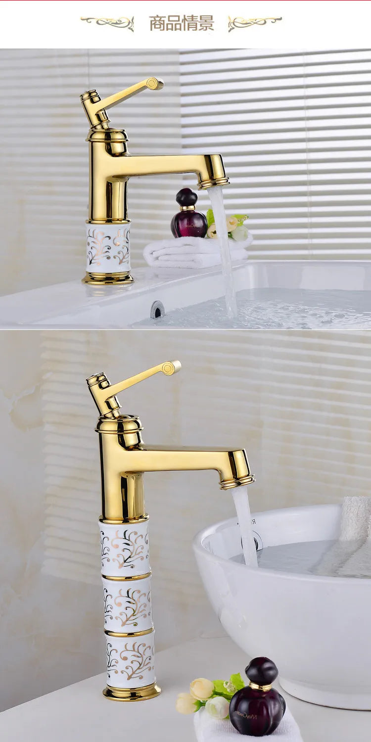 Rose Gold Deck-Mounted Brass Bathroom Basin Faucet - Modern Mixer Tap with Ceramic Cartridge