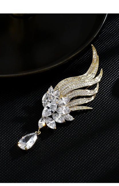 Exquisite Luxury Angel Feather Pendant Pin with Rhinestones and Crystal Brooch – Elegant Classic Jewelry for Women