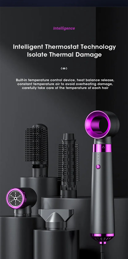 5-in-1 Multi-Function Hair Styler: Hot & Cold Air Dryer with Comb, Brush, Curler, and Straightener