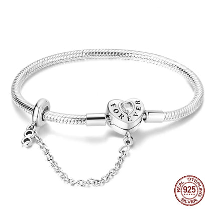 Sterling Silver 925 Bracelet with Star, Moon, Sun, and Four-Leaf Clover – Adjustable 17-20 cm