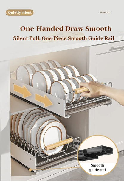 Multi-Layer Pull-Out Cabinet Rack for Bowls and Dishes - Versatile Kitchen Storage Organizer