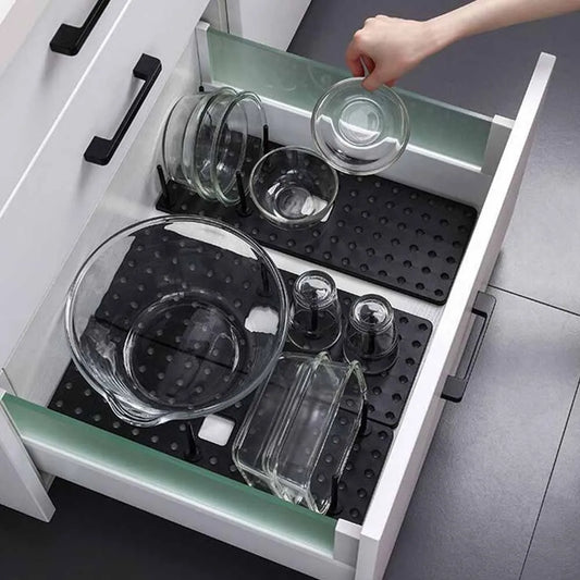 Adjustable Kitchen Sink Organizer & Dish Drying Rack - Telescopic Pan and Bowl Stand with Storage Drawer