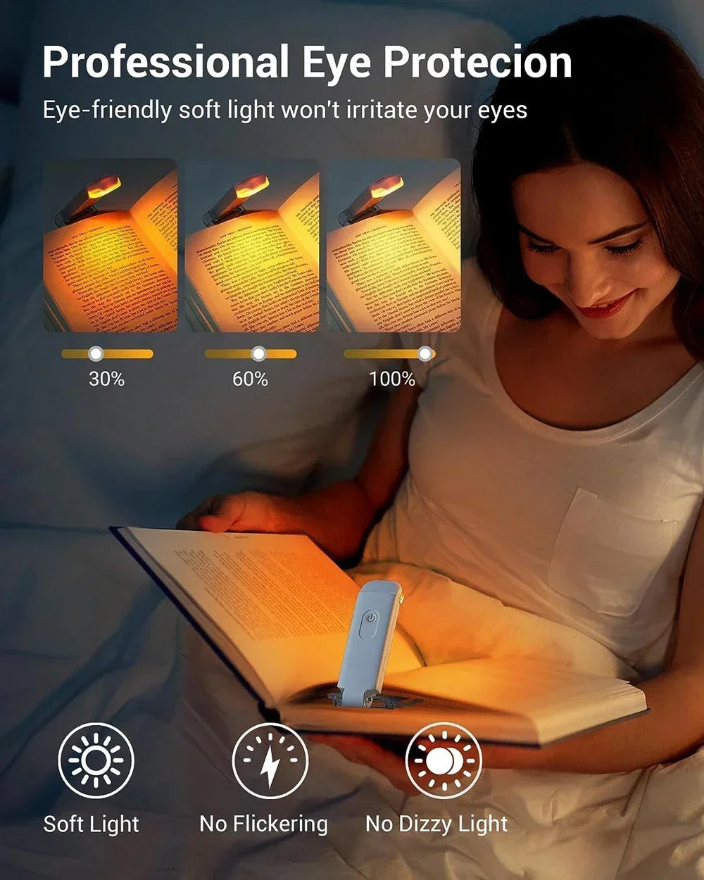 Rechargeable LED Book Light – Portable Clip-On Reading Lamp with Eye Protection, Bookmark Design, and Adjustable Brightness