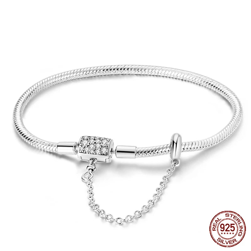 Sterling Silver 925 Bracelet with Star, Moon, Sun, and Four-Leaf Clover – Adjustable 17-20 cm