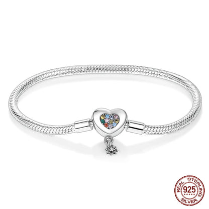 Sterling Silver 925 Bracelet with Star, Moon, Sun, and Four-Leaf Clover – Adjustable 17-20 cm